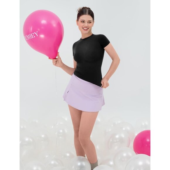 Women's Slim Fit Short Sleeve Tee Nylon Spandex Double Layer Y2K Style - Picture 6 of 7